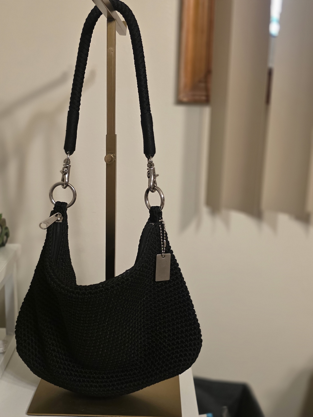 Lina Bag Black Crochet Hobo Shoulder Bag